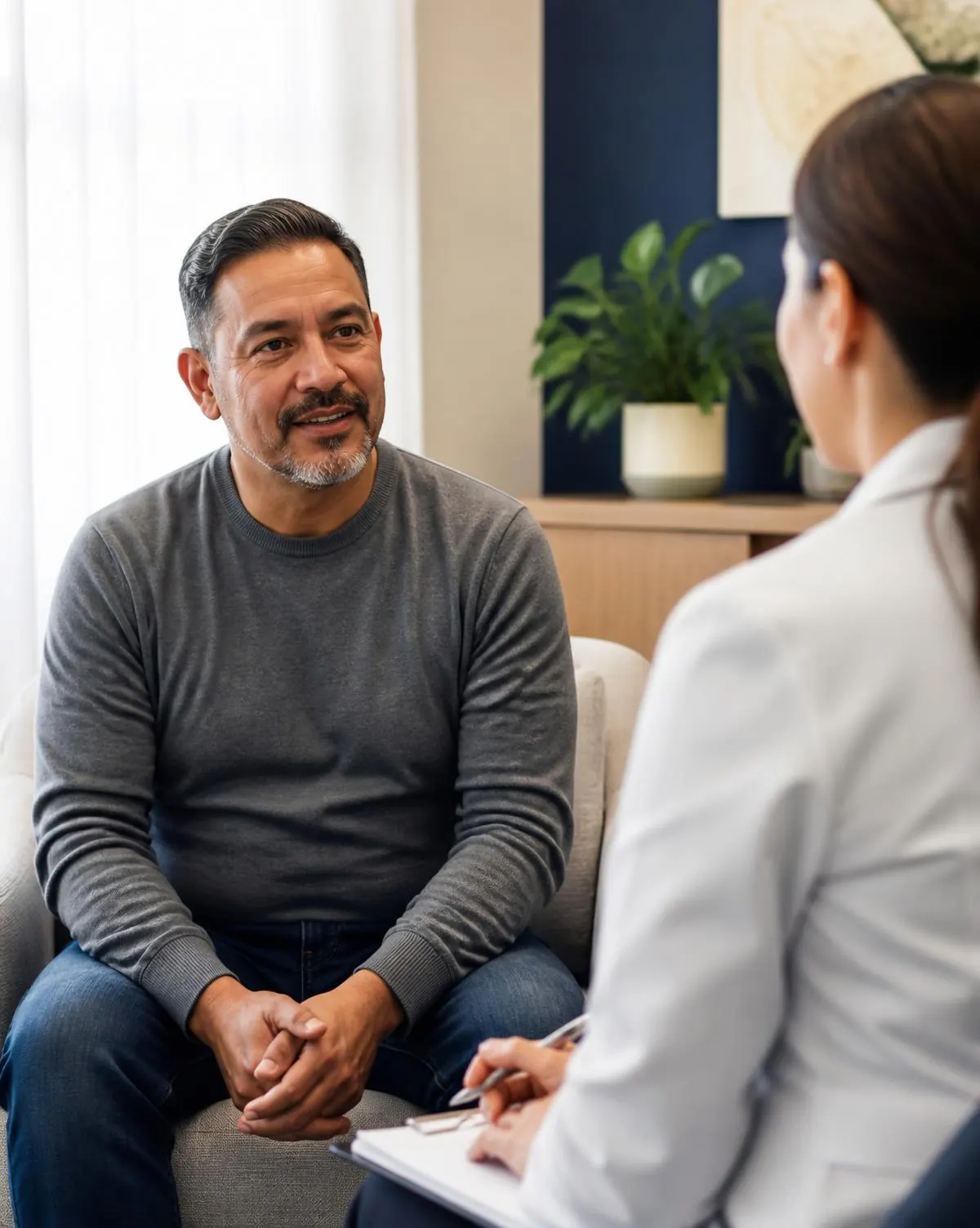 Warm, hopeful conversation between a nurse practitioner and a patient
