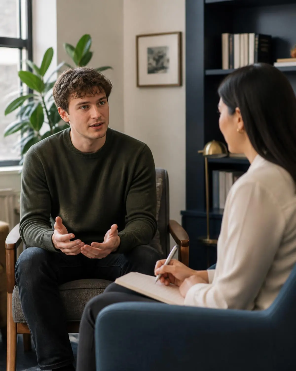 Professional psychiatric consultation in a tidy clinic office
